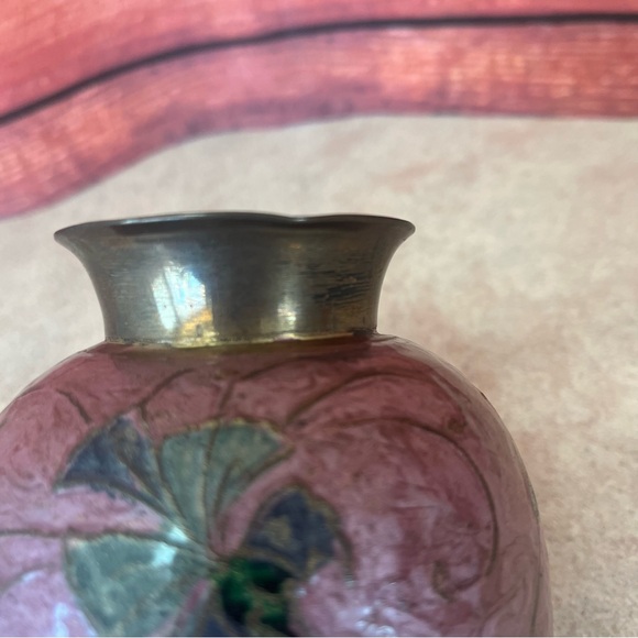 Solid Brass Hand Painted Cloisonne Enamel Vase - Picture 12 of 13